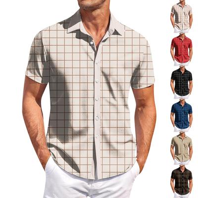 Herren Casual Kurzarmhemd Slim Fashion Herren Plaid Print