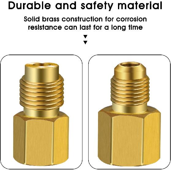 6 Pieces 6015 R134A Brass Refrigerant Tank Adapter to 1/2 Inch Male | R12 Fitting Adapter 1/2 Female to 1/4 Male Flare Adaptor Valve Core and 6014