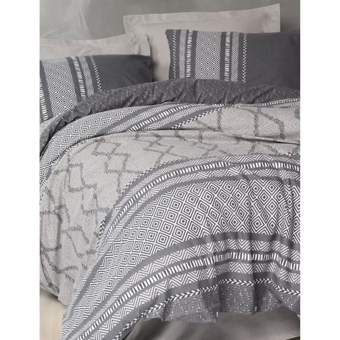 Parure de lit - 1 housse de couette 220 x 240 cm + 2 taies d'oreiller 60 x 60 cm - 100% coton renforcé - Vison
