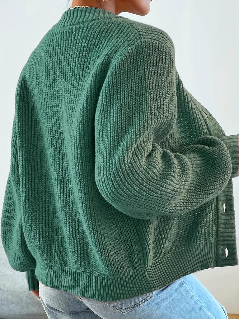 Women's Long-Sleeve V-Neck Cardigan: Solid Color, Single-Breasted, Loose Fit Knit Jacket for Autumn/Winter