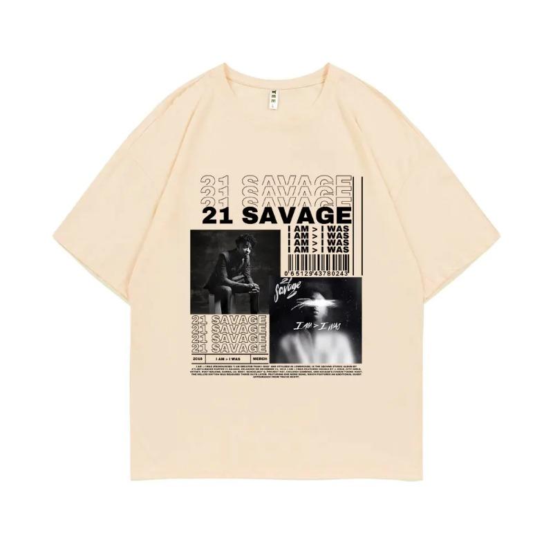 Rapper 21 Savage I Am I Was Music Album Graphic T-shirt Men Hip Hop T Shirts Male Vintage Casual Tshirt Men Fashion Streetwear
