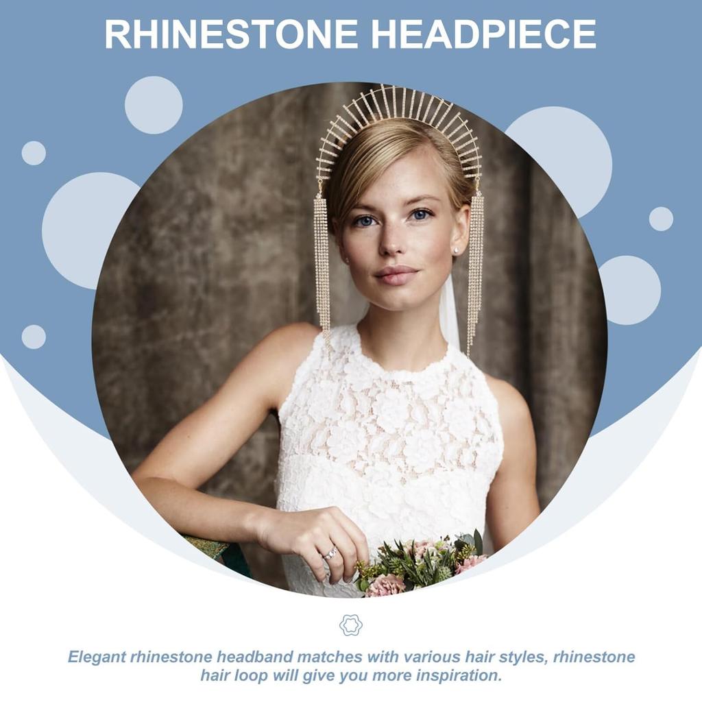 Halo Crown Crystal Goddess Headband Glitter Tassel Head Chain Wedding Headpieces Party Tiara Hair Accessory Jewelry For Women Girls Holiday Party