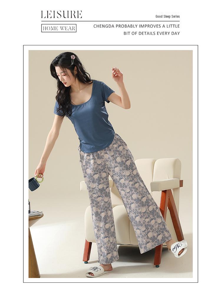 Women's Summer Modal Short Sleeve & Long Pants Fashionable Homewear Set