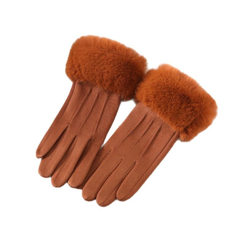 Warm Fleece-Lined Suede Touchscreen Gloves Women Winter Outdoor Cycling Windproof Anti-Slip