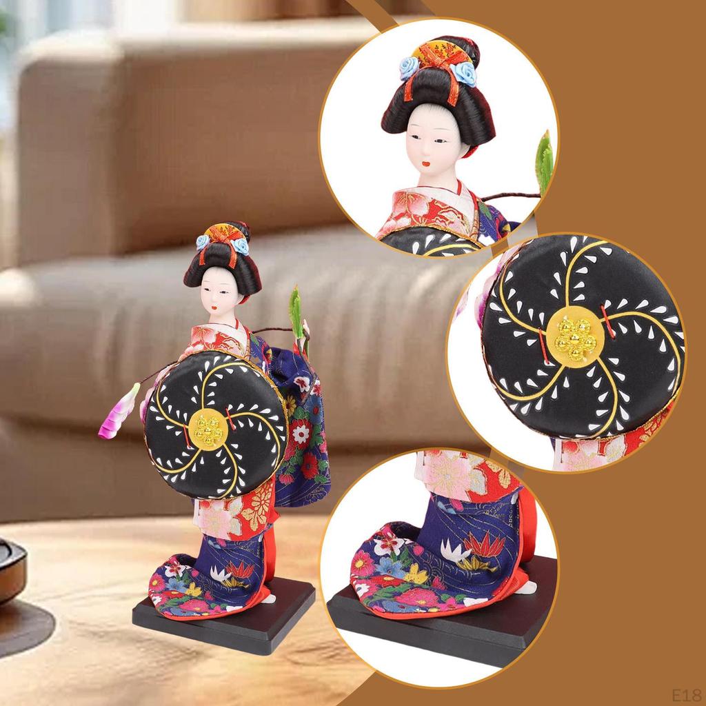 Ethnic Japanese Geisha Doll Collectible Figurine Female Statue Kimono for Home Office