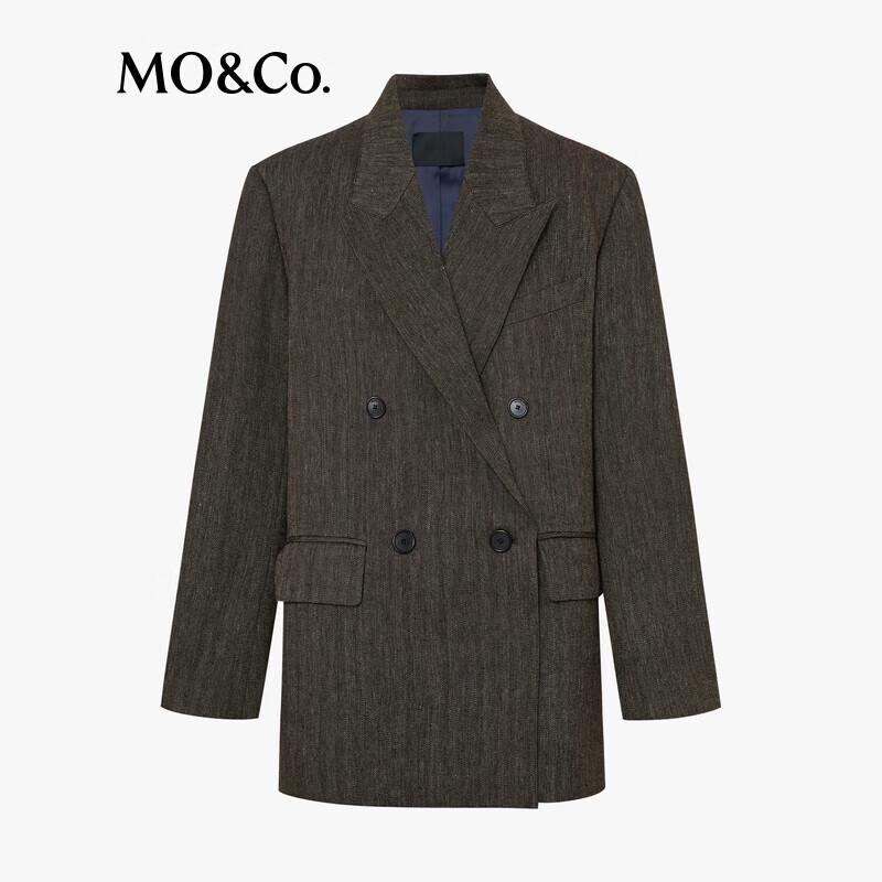 MO&Co. Vintage Textured Linen Blend Padded Shoulder Blazer