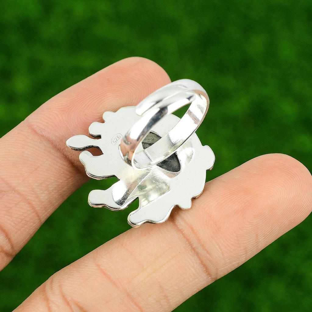 Gift For Women Promise Adjustable Ring 925 Silver Natural Silver Leaf Jasper