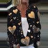 Women's Fashion Valentine's Day Heart Printed Long Sleeve Knitted Cardigan Button Jacket