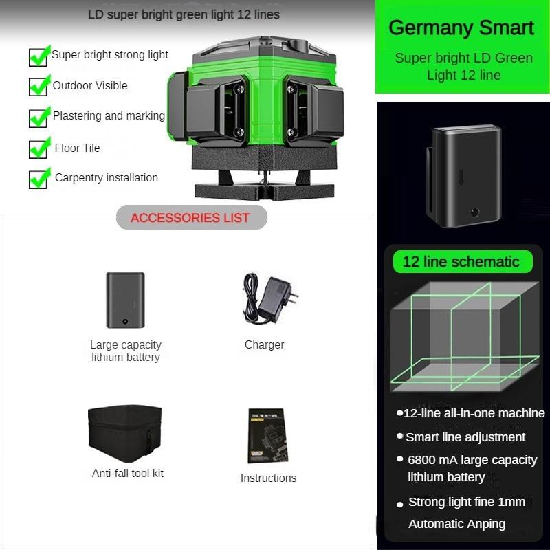 8/12/16 Line Green Automatic Leveling Instrument High Precision Infrared Waterproof  Multifunction Measuring Tool Green Laser Level
