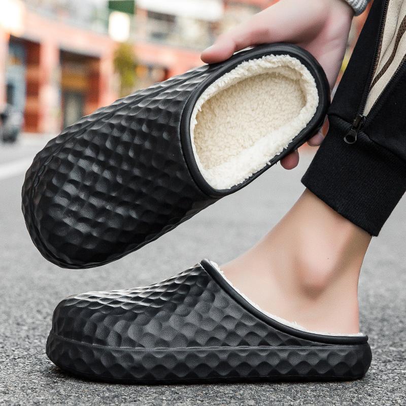 Men Warm Winter Cotton Shoes Women Warm Fur Home Slippers EVA Non-Slip Plush Slippers Indoor Couple Thick Sole Footwear Slides