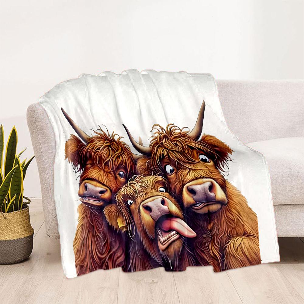 Highland Cow Selfie Flannel Blanket,Lightweight,Office Blanket,Sofa Blanket,Comfortable Blanket