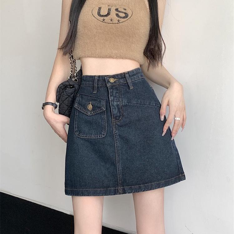 2025 Spring/Summer Women's Plus Size High-Waisted Denim Midi Skirt, Slimming Bodycon A-Line Design