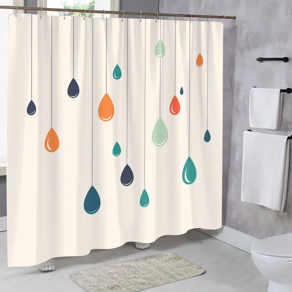 1pc Creative Raindrop Pattern Shower Curtain Bathroom Decoration Polyester Fabric Contains 12 Hooks