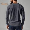 Men Spring Autumn Top Button Decor V Neck Long Sleeves Solid Color Pullover T-shirt Stretchy Slim Fit Fitness Sport Top