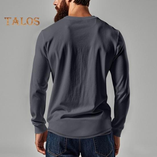 Men Spring Autumn Top Button Decor V Neck Long Sleeves Solid Color Pullover T-shirt Stretchy Slim Fit Fitness Sport Top
