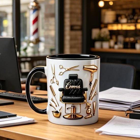 Personalisierte Friseur Tasse Keramik 330ml Friseur Kaffeetasse mit Gold