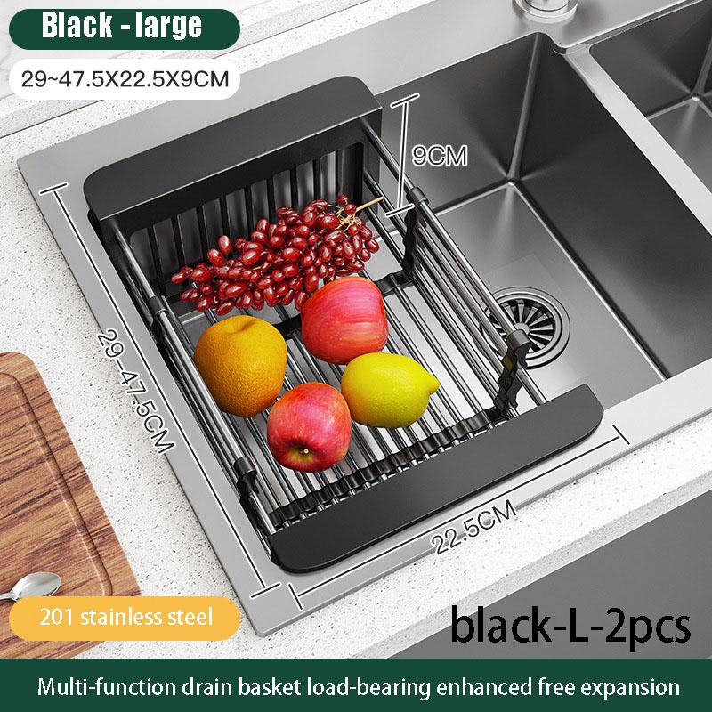 Stainless steel drainage rack retractable kitchen storage rack sink fruit and vegetable basket  household dishwashing rack