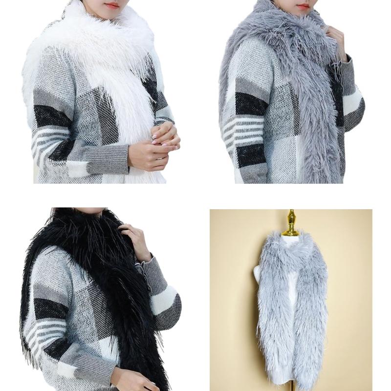 Womens Fuzzy Plush Scarf Knitted Furry Feather Long Scarf Collar Winter Warm Solid Color Scarves Shawl Wrap Streetwear