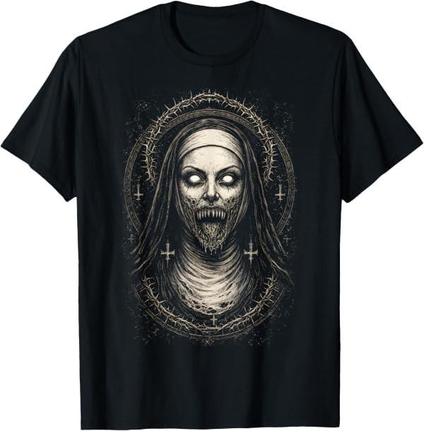 Creepy Dark Nun Horror Gothic Unholy Aesthetic Demon T-Shirt