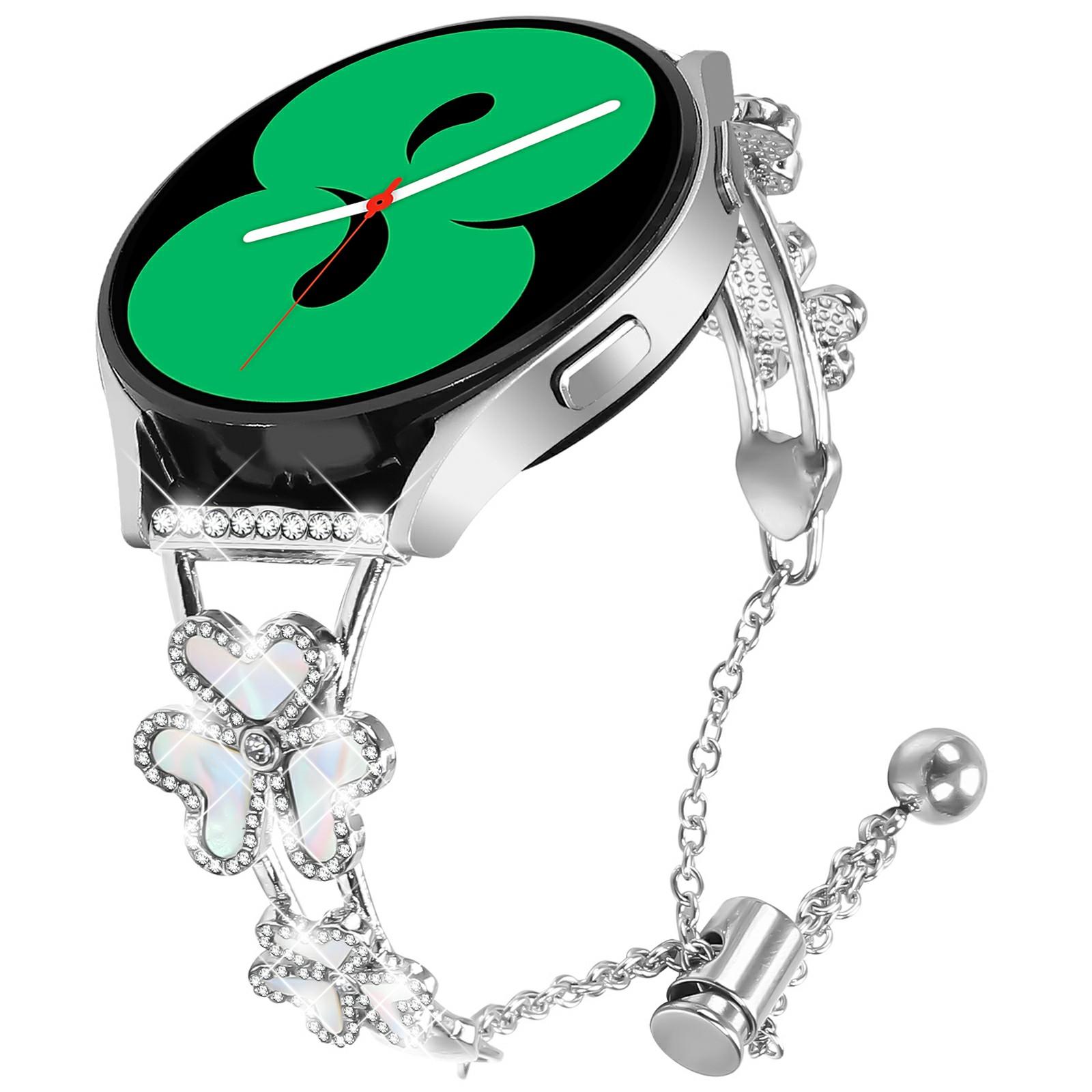 

Metal Band For Samsung Galaxy Watch 42mm Heart Clover Decor Watch Strap Silver