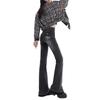 Women's Black & Grey Embroidered High-Waisted Micro-Flare Jeans, Slimming Stretch Bootcut Pants for Autumn 2025.