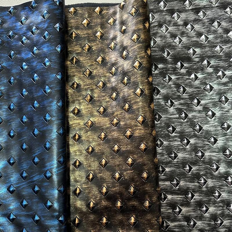 Retro Metallic Embossed Diamond Leather Fabric Hard Leather For Diy Clothes Armor Stage Costume Sliding Door Soft Bag Upholstery