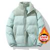 Mens Winter Warm Thick Cotton Puffer Jacket With Hood Color-Block Design Faux Fur Trim Loose Fit Casual Outdoor Wear