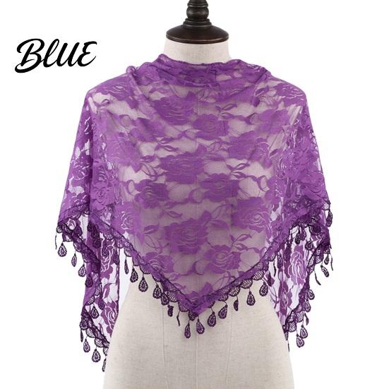 Boho Lace Scarf for Daily Use Floral Shawl with Tassels Women Elegant Sheer Wrap Wedding Head Church Evening Party Lightweight Rose Jacquard Fringed