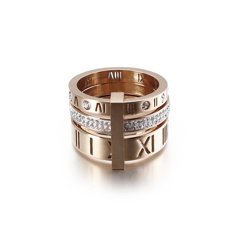 Roman Numeral Rhinestone Jewelry Stainless Steel Girl Pattern Charm Ring Ladies Mom Holiday Gift Size6-9