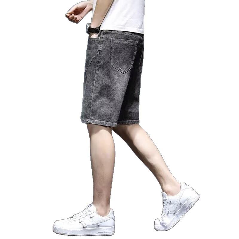 Summer thin men's denim trendy brand straight loose youth versatile five-point pants casual pants summer