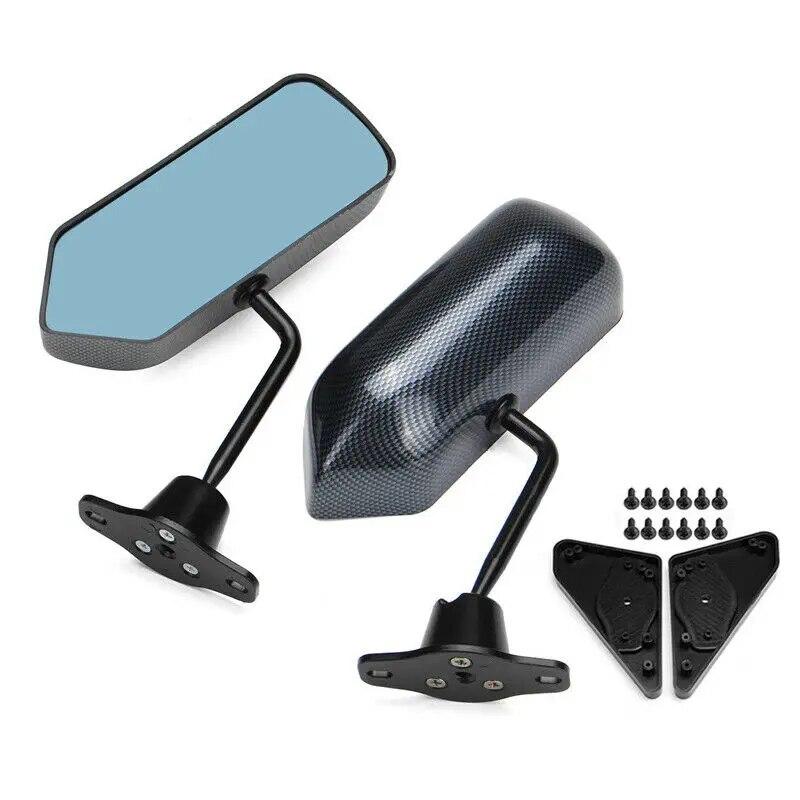 2x F1 Style Retro Car Side Rearview Mirror Pair Universal Vintage Blue Lens Side Glass Wide Angle Metal Rear View Mirror