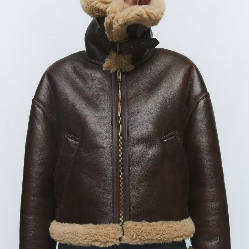 Κοντό σακάκι διπλής όψης Γυναικείο φθινοπωρινό χειμωνιάτικο παλτό Παχύ ζεστό καφέ σε συν μέγεθος