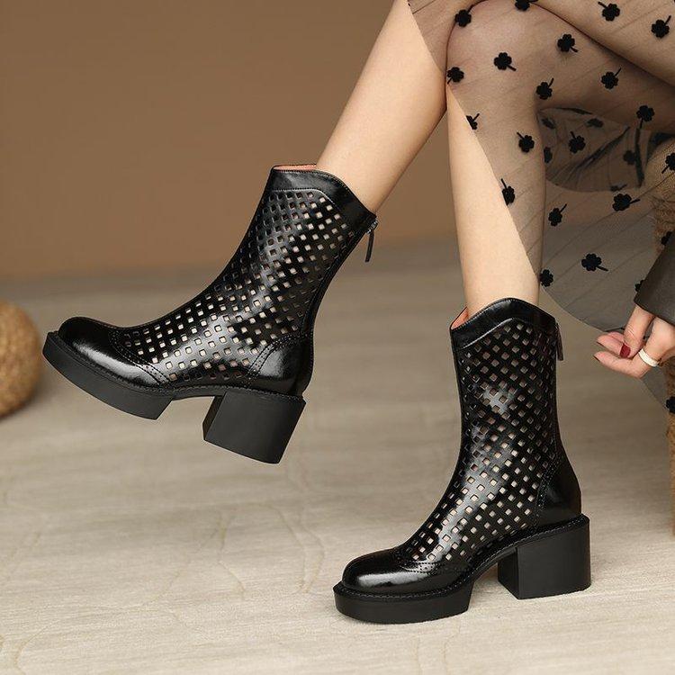 Women s High-heeled Shoes, Thick-soled Shoes, Round-toe Boots, Breathable Boots 35