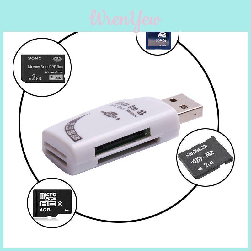 Schlanker und kompakter 4-in-1 USB-Kartenleser, multifunktional für SD, TF, MS, M2 für Computer