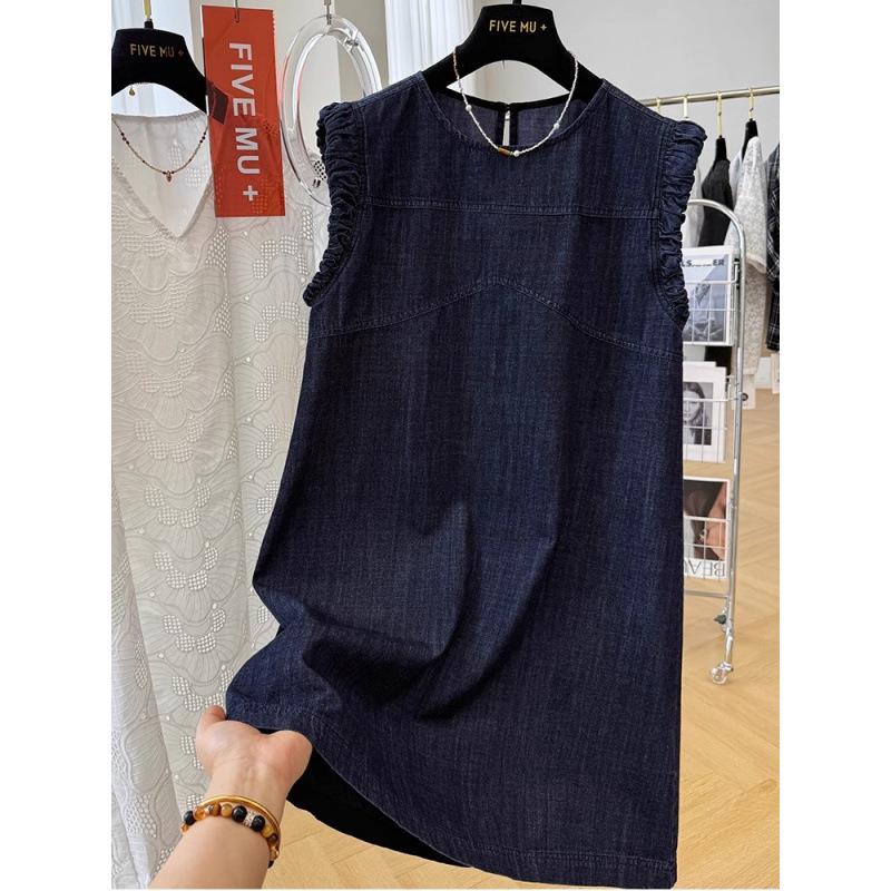 Chic Cap Sleeve Sleeveless Denim Dress for Women - Slimming, Youthful, Luxurious Summer Style