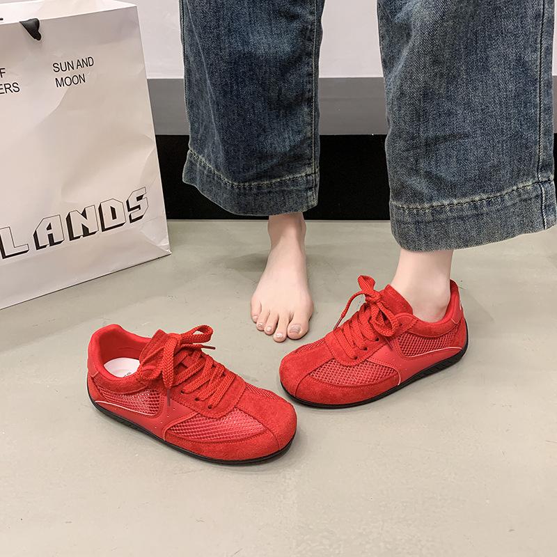 Summer thin mesh breathable red women's 2025 new shallow casual sneakers