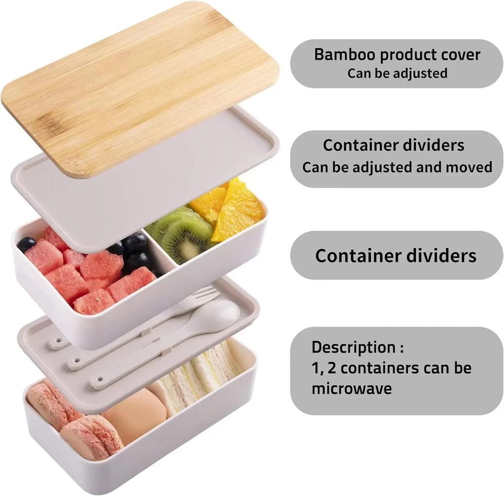 Stackable Bento Lunch Box with Insulated Bag Microwaveable Divided Large Capacity Bento Box for Office Workers and Students