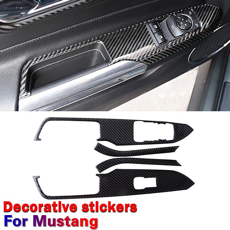 Carbon Fiber Interior Window Switch Cover Trim Fit For Ford Mustang 2015-2019