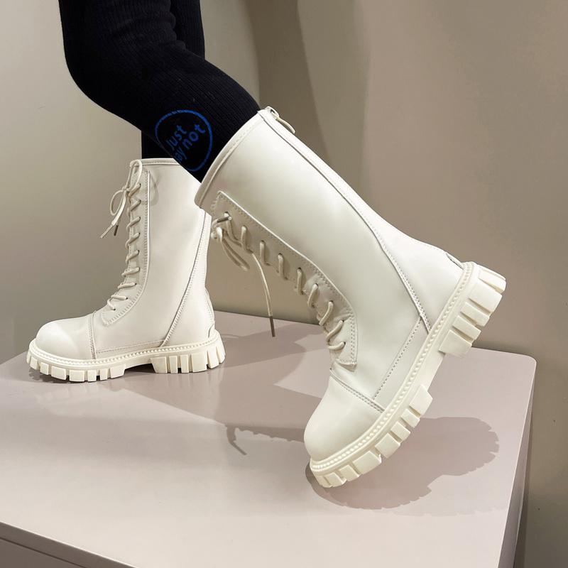 Girls Boots Solid Color Kids Fashion PU Simple Winter and Autumn New Big Children's Performance High Boots Children's Catwalk