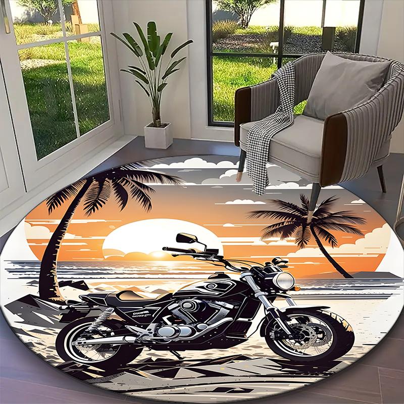 [Motocross Printed Carpet] Durable Home and Office Round Rug, Kitchen Farmhouse Decorative Floor Mat