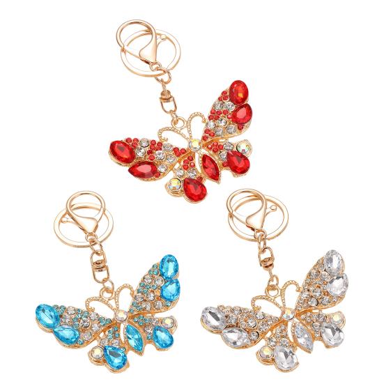 Colgante para Llavero Brillantes Pedrería Diseño de Mariposa Llavero con Cierre de Pinza de Langosta Mochilas Bolsos de Coche Accesorio Decorativo