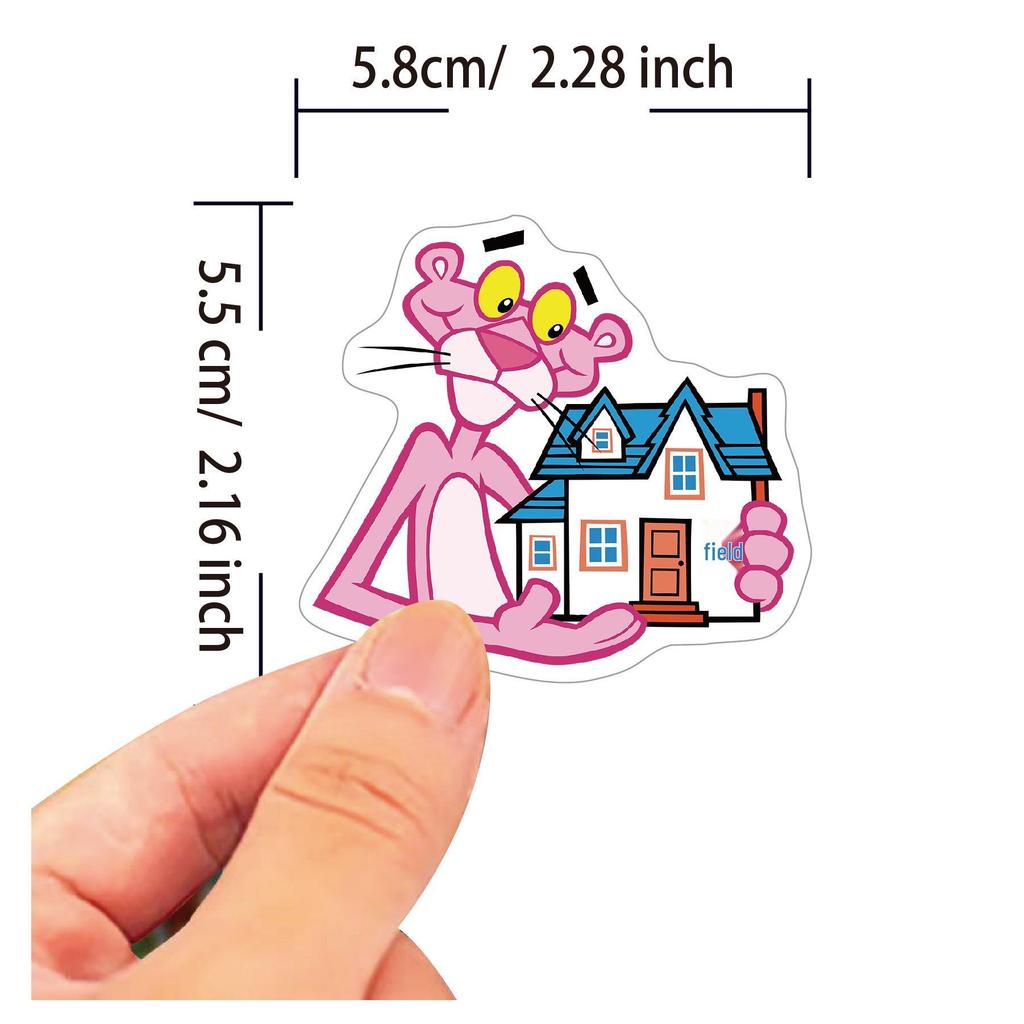 Pink Panther Glossy Stickers: 60 Sheets - Korean Cartoon Decals for Suitcase, Laptop, Motorcycle