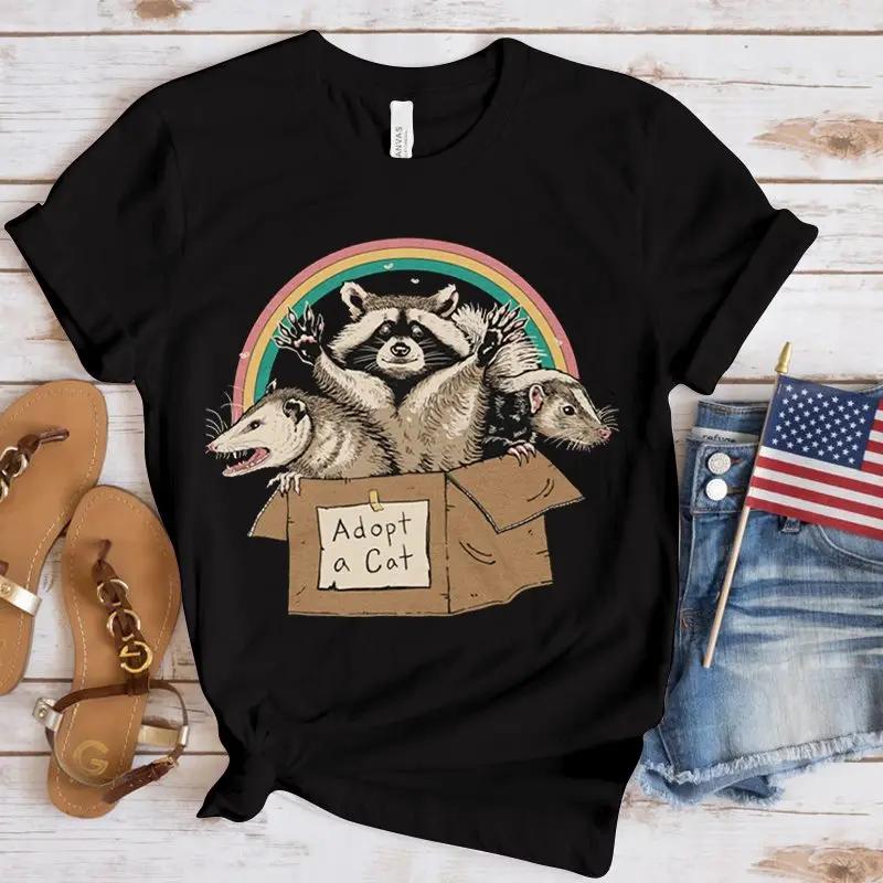 Opossum Print Casual Tee Top Short Sleeve Shirt Lady Clothes Fashion Tshirt Summer Female T Women Lovely Opossum Graphic Tshirt