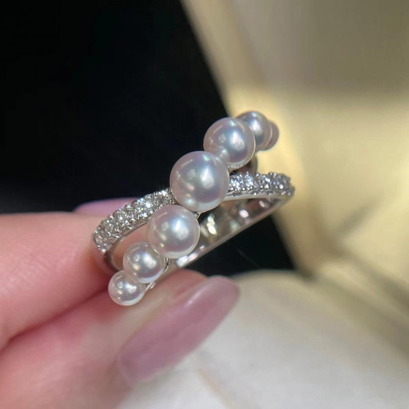 Pearl Ring with Irregular Flowing Lines and Retro Luxury Design Adjustable