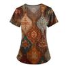Plus Size Printed Scrub Working Uniform Tops For Women's V-Neck Print Short Sleeve Fun T-Shirts Workwear Tee With Pockets