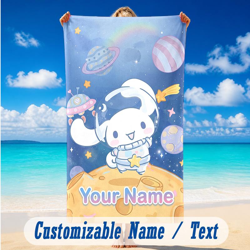 Beach Towel Custom Name Text, Quick Dry Large Towel For Beach HomeCinnamoroll