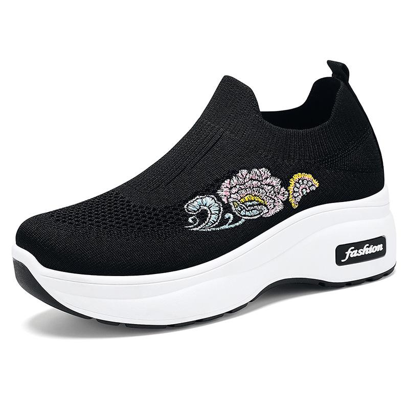Women's Lightweight Platform Flyknit Sock Shoes: Breathable, Height-Boosting Casual Footwear for Spring