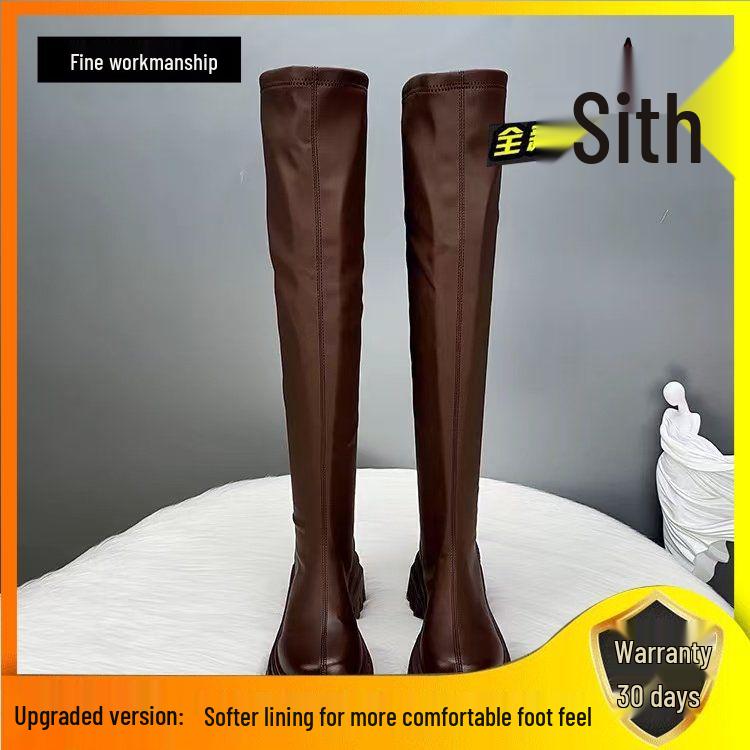 Women's Over-the-Knee High-Tube Autumn/Winter Knight Boots - Slim, Height-Increasing, Elastic, Plus Velvet with Zipper.