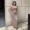 Export Cross-Border Hot Women's Summer New Arrival Pure Color Vest Skirt Outfit Silm Dress with Vents Two-Piece Suit