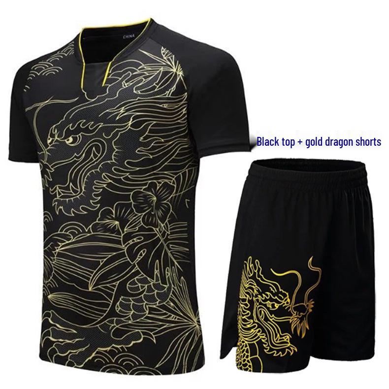 Unisex Schnelltrocknendes Drachenmuster Tischtennis-Uniformset - Sommer Kurzarm Sporttrikot für Training & Wettkampf